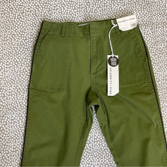 Celebrity Pink Olive Green High Rise Trousers Cropped Raw Hem Size 25 - Picture 4 of 6